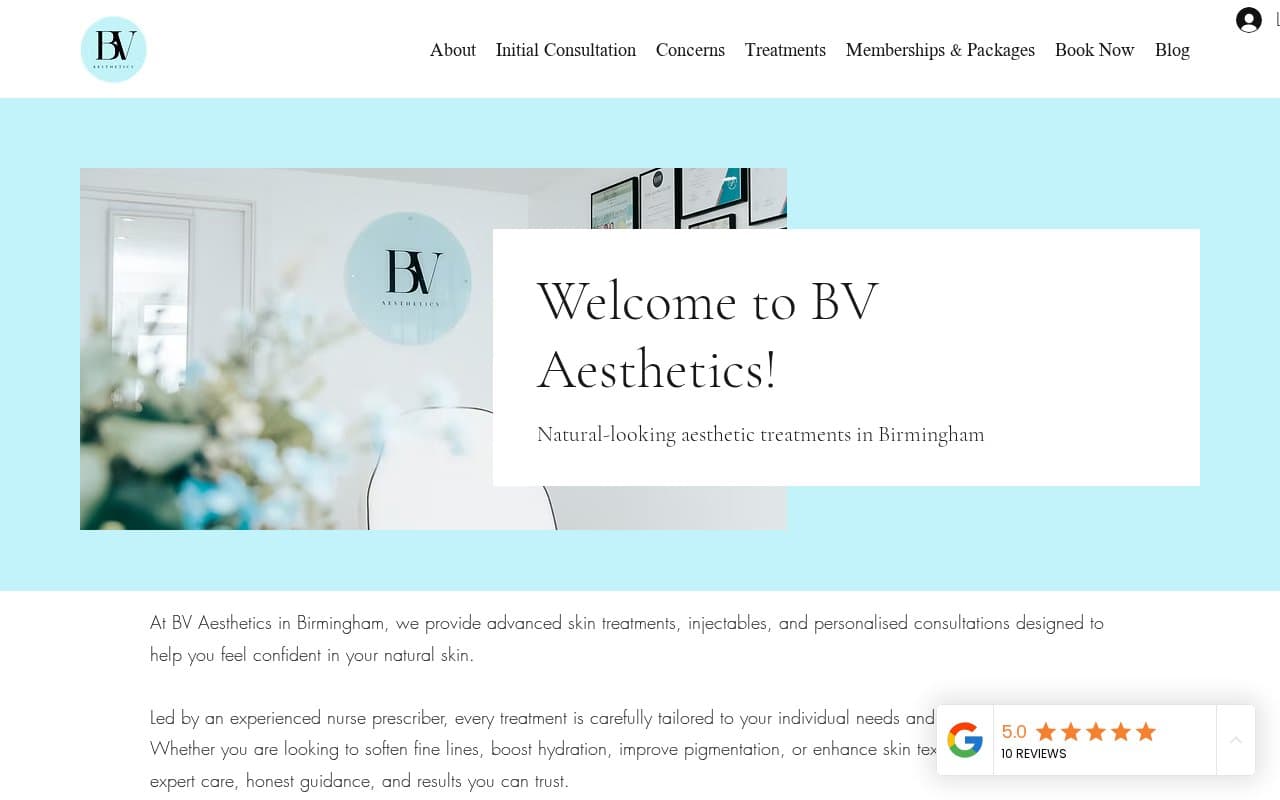 BV Aesthetics website screenshot